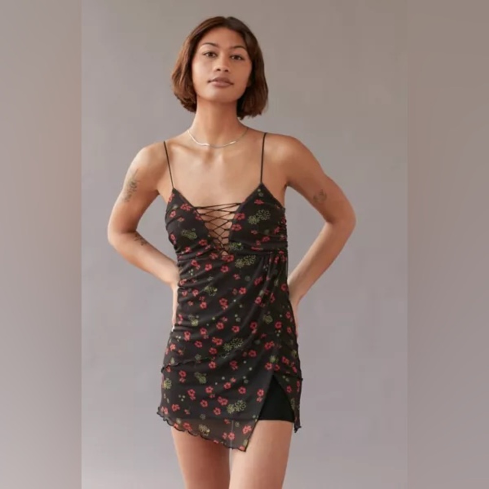 Urban outfitters red and black floral dress